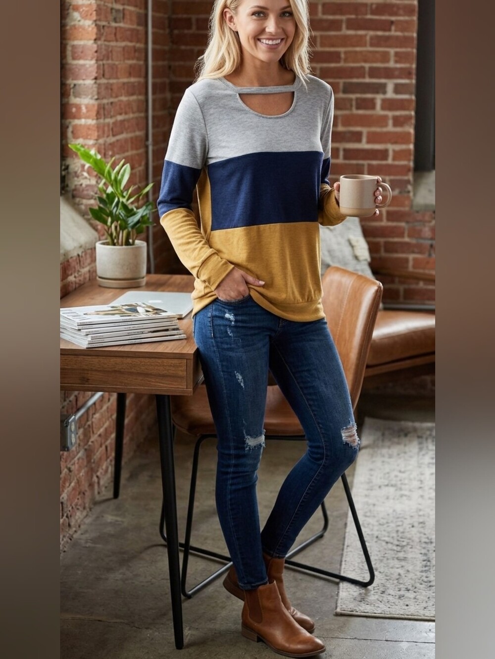 Minclouse Color Block Cutout Choker Top